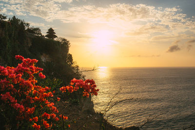 Scenic view of sea against orange sky