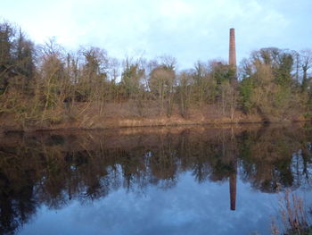 Reflection of trees in lake against sky