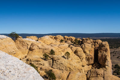 Landscape of massive yellow stone formation overlooking at el morro national monument in new mexico