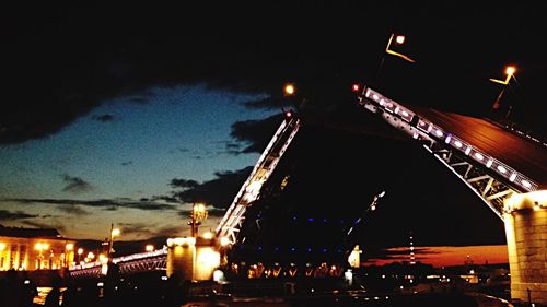 View of illuminated construction site at night