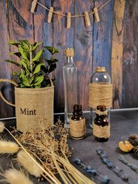 Dried flowers with aesthetic bottle for home decor