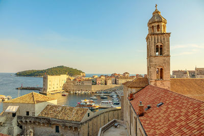 High angle view of buildings in city