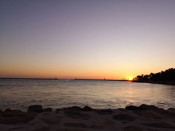 Scenic view of sea against clear sky during sunset