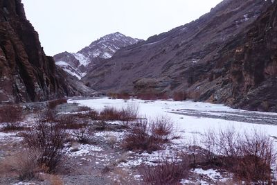 Scenic view of snowcapped mountains against sky