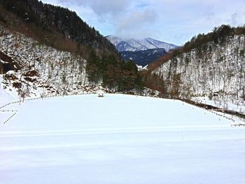 Scenic view of snow covered mountains