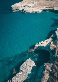 High angle view of rocks on beach