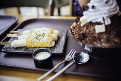 Close-up of breakfast on table