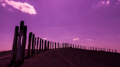 Wooden posts against sky