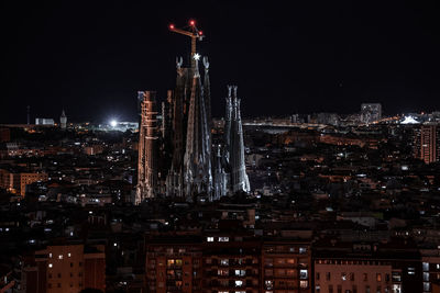 Night view of the la sagrada familia cathedral. impressive cathedral