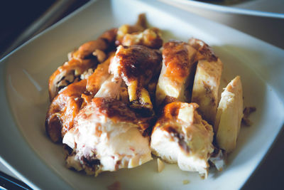 High angle view of food in plate