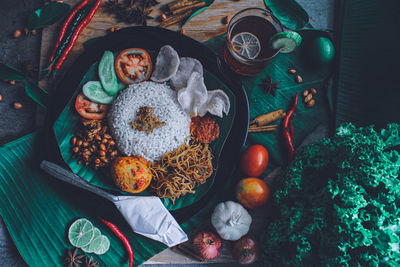 High angle view of christmas decoration on table