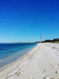 Scenic view of beach against clear sky