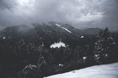 Scenic view of mountains against cloudy sky