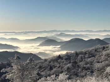 Scenic view of mountains against clear sky