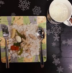 High angle view of food on table