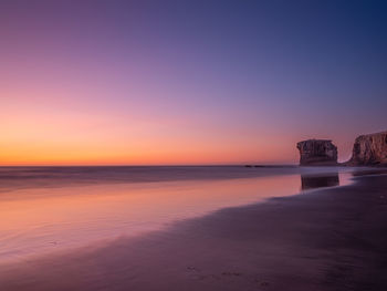 Scenic view of sea against clear sky during sunset