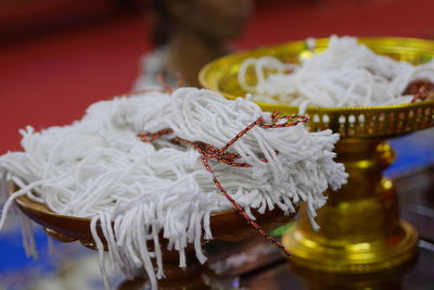 Close-up of white roses in temple