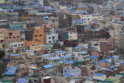 High angle view of buildings in city