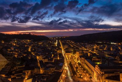 High angle view of city at night