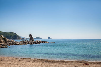 Scenic view of sea against clear sky
