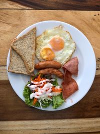 High angle view of breakfast served on table