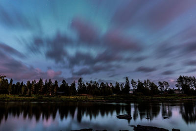 Scenic view of lake against sky at dusk