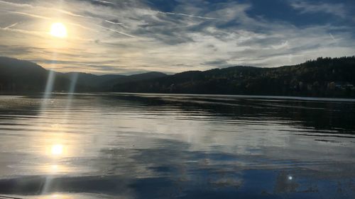 Scenic view of lake against sky during sunset