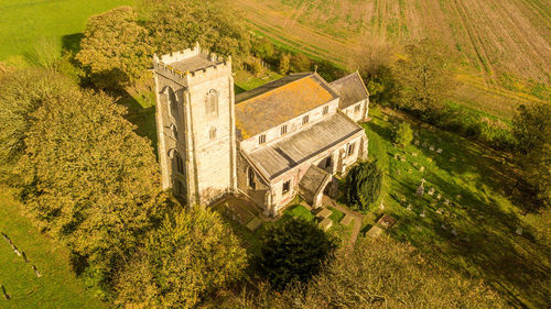 High angle view of historic building