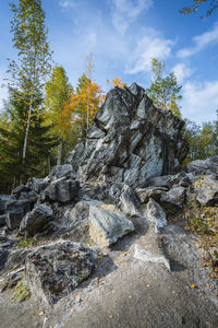 Autumn colors in marble canyon ruskeala, karelia, russia