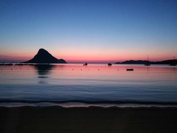 Scenic view of sea against clear sky during sunset
