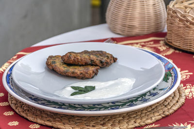 Close-up of food in plate on table