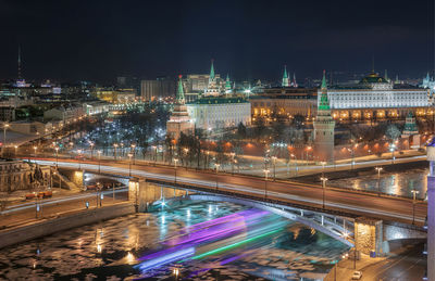 Passing ship under the bridge opposite the moscow kremlin.