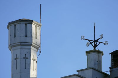 Low angle view of building against blue sky