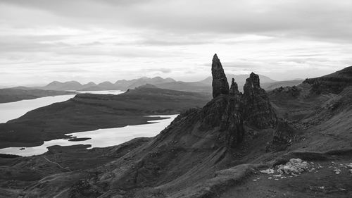 Scenic view of mountains against sky - old man of storr