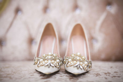 Elegant and stylish bridal shoes. selective focus.