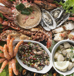 High angle view of seafood