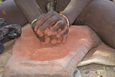 Close-up of hands working