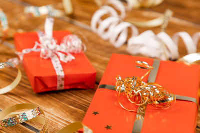 Close-up of christmas decorations on table