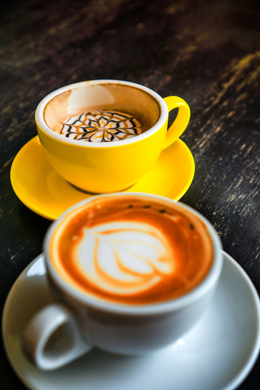 CLOSE-UP OF CAPPUCCINO WITH COFFEE ON TABLE