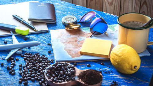 High angle view of fruits on table