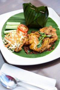 Close-up of meal served in plate