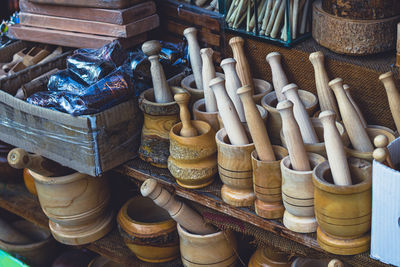 High angle view of firewood for sale at market stall