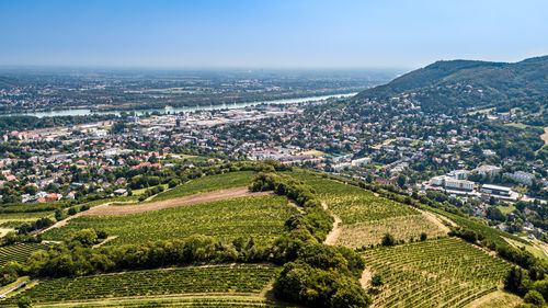 Aerial view of townscape against sky