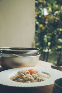 Close-up of food in plate on table