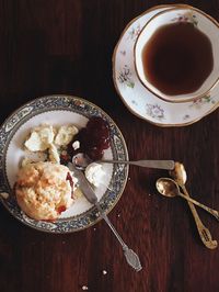 Directly above shot of breakfast served on table