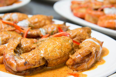 Close-up of served food in plate