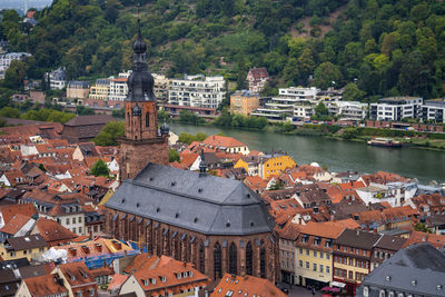 High angle view of heidelberg against sky in city