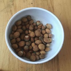 High angle view of eggs in bowl on table