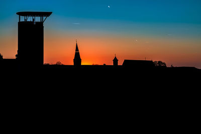 Silhouette of building against sky during sunset