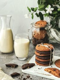 High angle view of drink in glass jar on table